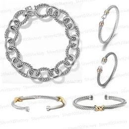 Dy Twisted Bracelet Designer Cable Bracelets Fashion Fashion Dy Jewelry Man Gold 925 Silver Pearl Head Cross Open Bangle 팔찌 파티 선물