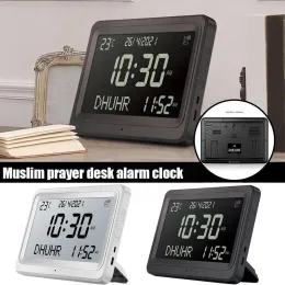 Kläder Azan Clock 8 Athan Sounds Större LCD -skärm Multilanguages ​​Desk Clock Alarm Gregorianska muslimska kalendrar Bön Hijir C1V9