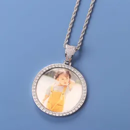 Hip Hop Large Circular Pendant with Copper Inlaid Zircon DIY Creative Photo Frame for Men and Women's Necklace