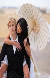 20304060cm84cm ombrello di carta artigianale cinese per pografiche di nozze decorazioni per feste di carta bianca Longhandle Parasol5656109