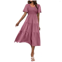 Casual Dresses Womens Unique Mid-Calf Dress Women Summer 2024 Short Sleeves Frocks For Ropa De Mujer Envios Gratis Ofertas