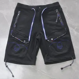 Men's Shorts Five Pants Men Women Cotton Thick Fabric Sports Work American Summer Rubber Band Elastic Skull Embroidery