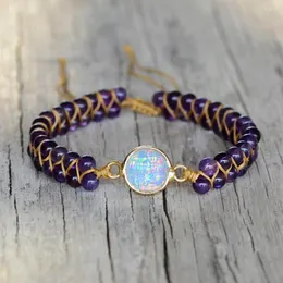 Bracelets de charme criativo ametista de bracelete opala de miçangas cristal de cura embrulhado artesanal para mulheres jóias de presente