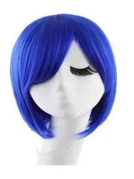 Wigs Short Bob Wig FeiShow Wavy Diamond Blue Inclined Bangs Hair Synthetic Heat Resistant Costume Carnival Cosplay Hairpiece