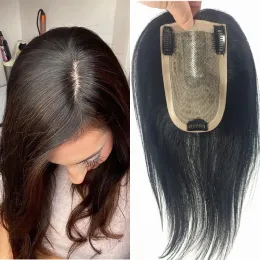 قبعات Toppers VSR 9x13 Human Hair Topper للنساء مستقيمة 3 مقاطع أسود تتنفس يتنفس الدانتيل السويس