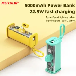 Fälle 5000mAh Transparent Power Bank Eingebaute Kabel tragbare PD20W USB C Schnelllade externe Hilfsbatterie für iPhone 14 Xiaomi