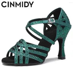 Dansskor Cinmidy Blue Latin Women Ballroom Party Soft Bottom Salsa Performance for Dancing Women's Sandals Green