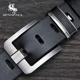 Belts JIFANPAUL Genuine Leather Mens Belt Fashion Alloy Designer Belt Buckle Luxury Brand Jeans Suit Business Black Belt Men 240423