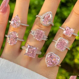 Rings 7Ct Pink Heart Diamond Wed Designer Ring Woman Jewelry Luxury 925 Sterling Sier Iced Out Oval Zirconia Engagement For Women Gif Dhdtf