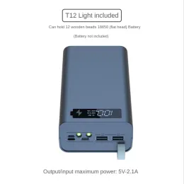 Banco 12x18650 Caixa de bateria de carregamento Caixa de armazenamento de bateria livre de bateria Diy Power Bank Case T12 com Luz 18650 Battery Box