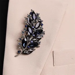 Broszki vintage krystalicznie luksusowy rhinestone botaniczny liść broszka broszka moda pinowa piórka dla kobiet akcesoria biżuterii