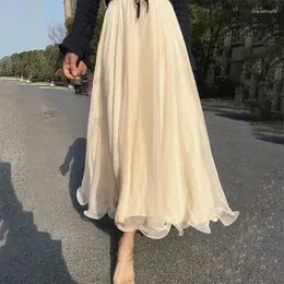 Skirts Gidyq Fashion Women Chiffon Skirt Casual Korean High Waist Loose Ankle-Length Spring All Match Female Ruffle A Line