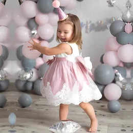 소녀 드레스 출생 한 아기 공주 드레스 1 년 생일 레이스 흰 침례 파티 파티 의상 의류 헤드웨어 가운 멍청이