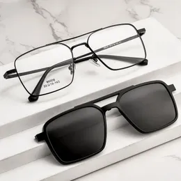 Män klassiskt polariserat klipp på solglasögon Pilot Double Beam Alloy Glasses Frame Optical Retro Sunshades Eyewear 240418