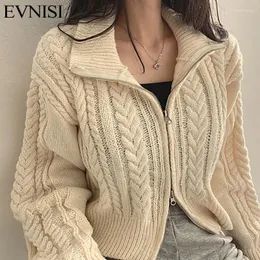 Women's Knits EVNISI Autumn Women Slim Sweater Cashmere Cardigan Zipper Casual Solid Knitting Chic For Coat