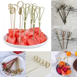 100pcs 12 cm de bambu descartáveis picadas de frutas nó espetos de cocktail decoração de dentes de salada sobremesas de buffet de areia 240411