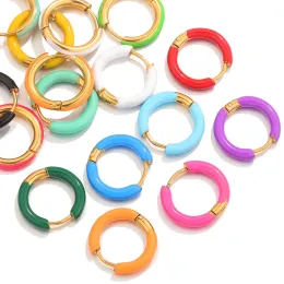 Brincos de petróleo multicolor pingando titânio em aço inoxidável brincos redondos para mulheres meninas bohe insere a orelha de piercing de moda coreana