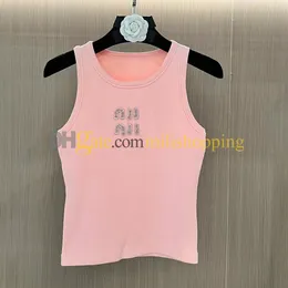 Designer Fashion Heavy Industry Water Diamond MIU Letter Simplifiered Casual Merveile Slim Fit Tank Top