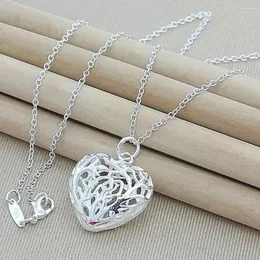 PENDANTI CHUANGCHENG 925 Sterling Silver Hollow Love Heart Ball Cindant Chain Accessori per la catena