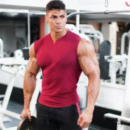T-Shirts 2023 Cotton Vneck Fitness Tank Top Men Summer Muscle Vest Gym Clothing Bodybuilding Sleeveless Shirt Workout Sports Singlets