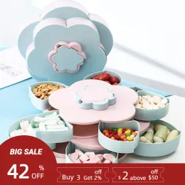 Bins Creative Flower Petal Rolling Tray, Food Storage Box, Fruit Plate, Candy Organizer, Nuts Snack Tray, Plastic Container for Decor