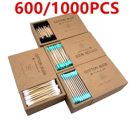 Swabs 600/1000pcs Renk Mix Bambu Pamuk Çift Kafa Yetişkin Makyaj Pamuklu Swab Microbrush Ahşap Çubuklar Burun Kulakları Temizlik Sağlık Araçları