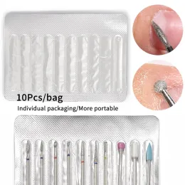 BITS 10st/väska nagelborr Bit Set nagelband Clean Sliphuvud för manikyr nagelband Burr Milling Cutter för pedicure naglar tillbehör