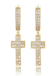 18k Gold Plated Iced Out Cross Earrings Charm CZ Stud Earring Mens Hip Hop Jewelry Gift4744734