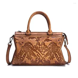 Bag Yousine Damen Chinese Style Handbemalte Handtasche Casual Landscape Schulter Messenger Retro Kuhledertaschen 2024