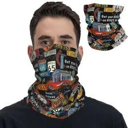 Fashion Face Masks Neck Gaiter Route 66 Americas Highway Bandana Neck Cover Printed Balaclavas Wrap Scarf Headwear Fishing for Men Women Adult Washable Y240425