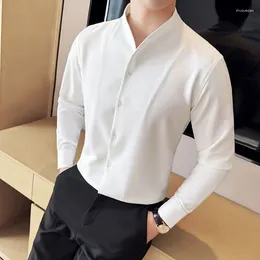 Mäns casual skjortor formella för män fest lyxig designer skjorta lång ärm vit kragefria sexiga blusar fast färg kamisor homme 2024