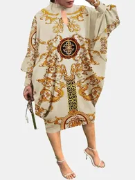 Afrykańskie muzułmańskie sukienki z nadrukiem w dużych rozmiarach dla kobiet Vestidos Majer Printing Office Lady Batwing Sleeve Loose S-5xl 240415