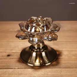 Titulares de vela Classical Glass Lotus Holder Table Ornomental Metal Candlestick Acessórios artesanais de vidro para cafés e decoração de bar