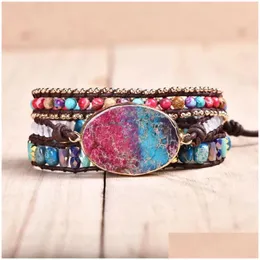 Bangle Senaste Natural Stone Crystal Mix Woven Mtilayer Armband för kvinnor Drop Leverans smycken Armband DHBVH