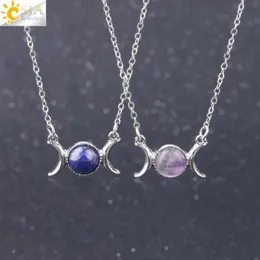 CSJA Kadınlar Wicca Triple Moon Tanrıça Gems Taş Kolye Kolye Kız Şifa Kristal Doğal Taş Klavikül Kolyeler Toptan4534819