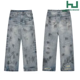 Heavy Industry Hand-painted Worn-out, Washed and Cut to Pieces Design Sense Jeans, Men's and Women's Straight Tube Loose Basic Version Versatile Pants