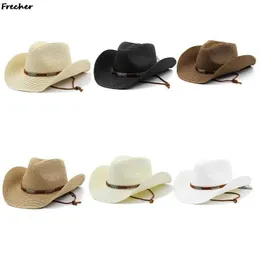 Cappelli larghi cappelli da secchio cappelli da uomo occidentale cappello da cowboy str cavaliere cappello da sole da uomo vintage spiaggia di viaggio per vacanze estive fedora ruve di equitazione protettiva j240425