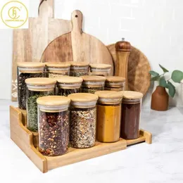 Food Savers Storage Containers 6-piece 4-ounce glass seasoning storage container with bamboo lid kitchen salt shaker pepper herbal spice tools H240425