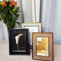 Frames Modern Light Luxury 6 Inch 7 Inch 8 Inch Gold and Silver Metal Photo Frame Set Table Sequin Photo Frame Simple Nordic