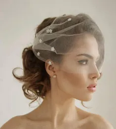 Seiden Tüll Bandeau Vogelkäfig Hochzeitsschleier mit Blumen Stirnband Schleier kurzer Brautschleier WhiteivoryBeige Tulle Vogelkäse Veils7568691