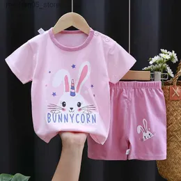 Kleidungssets Sommer Kinderkinder Kurzarm Set Baumwoll T-Shirt Baby Cartoon Günstig Artikel Direkter Versand KF1025 Q240425