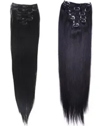 Quality 180g 18quot 20quot 22quot clip in hair extensions Indian Remy human hair natural black straight clipin Hair6694446