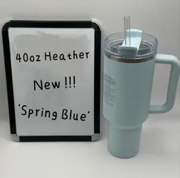 Новые цвета США Stock Spring Blue Dye Dye Розовый гаситель Tumblers H2.0 40 унций из нержавеющей стали стаканы с силиконовой ручкой крышки и кружки соломенной машины.