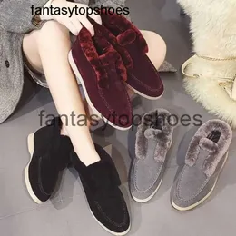 Loro Piano LP High Slip Edition People Lazy on Casual Real Wool Cotton Shoes Comfortable Versatile Leather Slip-on shoe