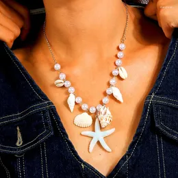 قلادة قلادة القوارب و Starfish Netclace Bohemian American Vintage Beach Jewelry سلسلة متعددة الاستخدامات لآلئ الاصطناعية الحساسة