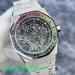 AP Crystal Wrist Watch Royal Oak Series 15412BC Full OpenWork Grost Gold Rainbow Original Diamond Aparence Horizontal teto