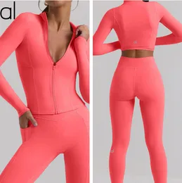 AL-184 Women Yoga Outfit New Long Sleeve Shirts + Pants Set Gym Ladies Womens Two-piece Suit