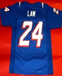 Custom Rare 1995 24 Ty Law Blue White Color Men 게임 착용 레트로 저지 대학 저지 크기 S4XL 또는 사용자 정의 이름 또는 번호 JER1322210