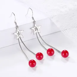 Dangle Earrings Fashion Five 뾰족한 별 과장된 긴 술 진주 펜던트 우아한 여자 디너 파티 보석