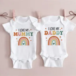 One-Pieces I Love Mummy & Daddy Rainbow Printed Newborn Baby Bodysuits Funny Summer Short Sleeve Infant Rompers Body Boys Girls Jumpsuits